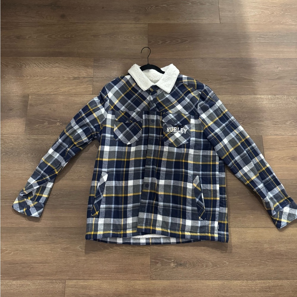Hurley Plaid Jacket - Blue, Yellow, and White